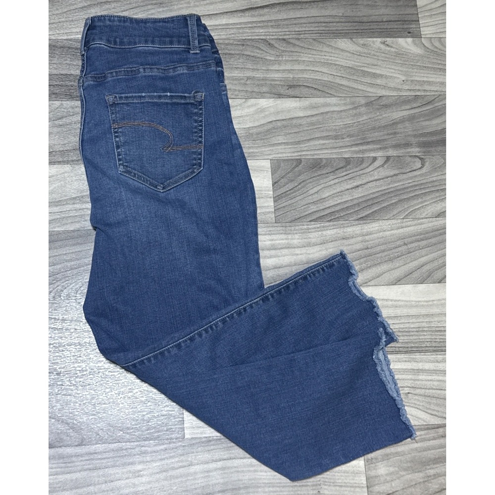 Time and Tru Womens Mid Rise Distressed Straight Leg Jeans Blue Size 10 Raw Hem